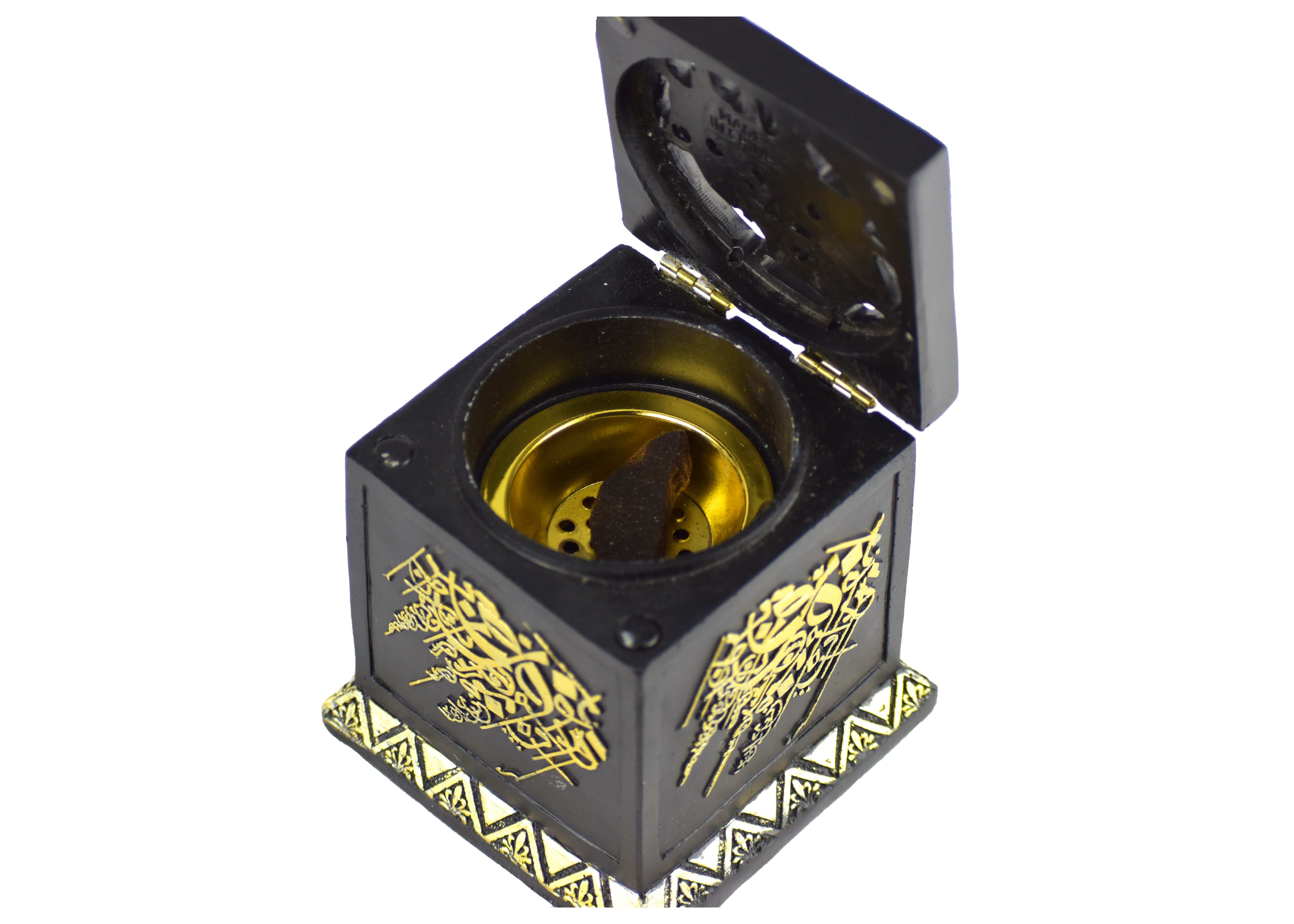 Calligraphy Cube Style Closed Incense Bakhoor Burner- Black - Intense oud