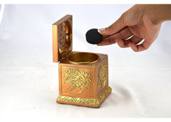 Calligraphy Cube Style Closed Incense Bakhoor Burner- Gold - Intense oud