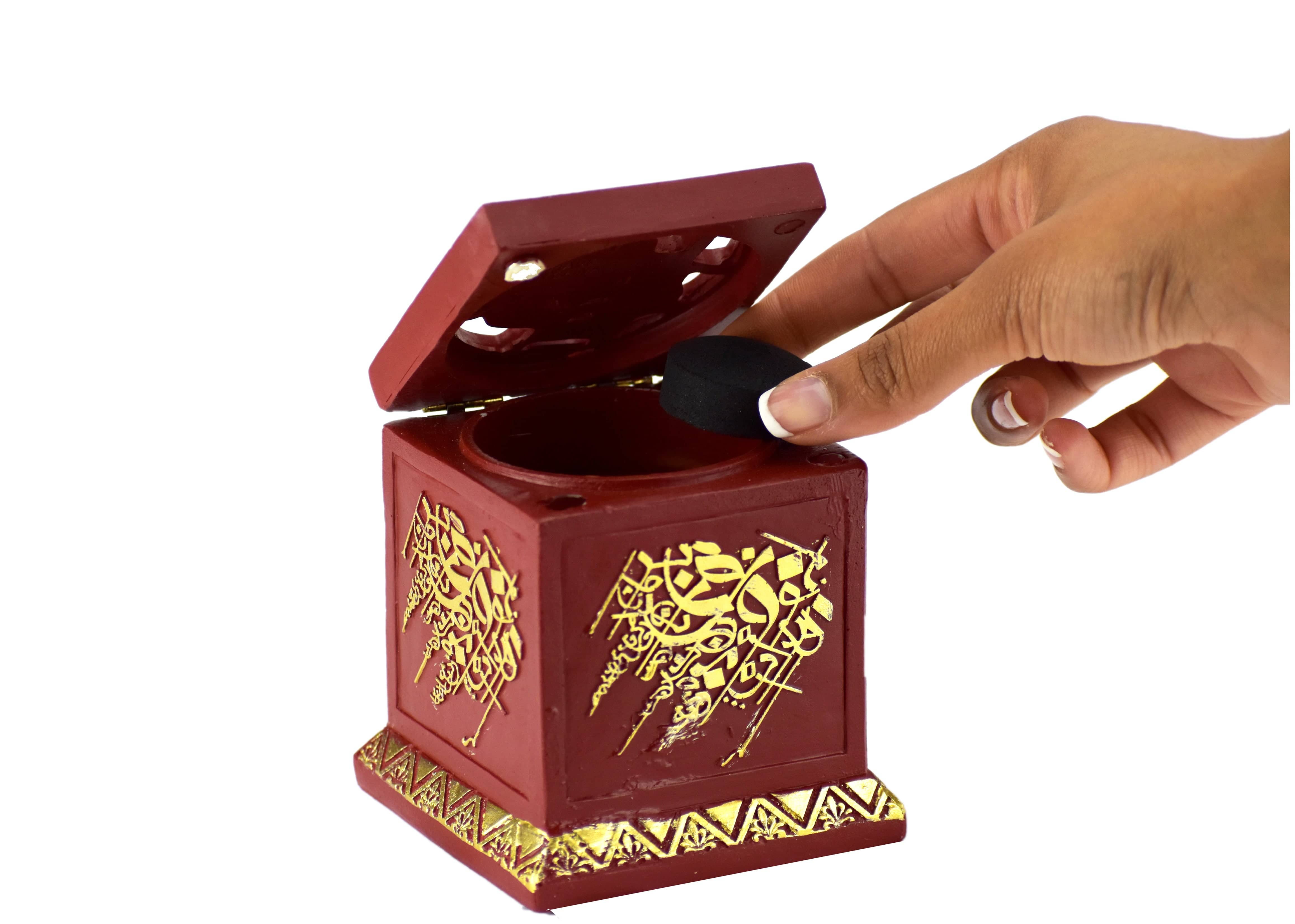 Calligraphy Cube Style Closed Incense Bakhoor Burner- Red - Intense oud