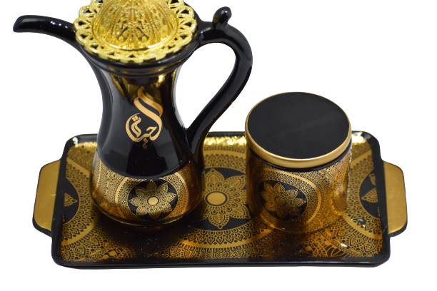 Glossy Arabic Design Royal Bakhoor Tea Set - Black | Intense Oud - Intense oud