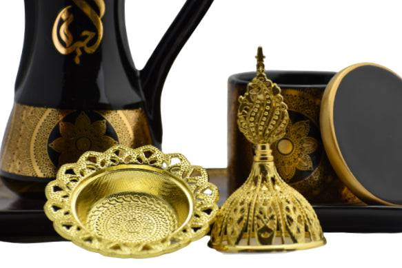 Glossy Arabic Design Royal Bakhoor Tea Set - Black | Intense Oud - Intense oud