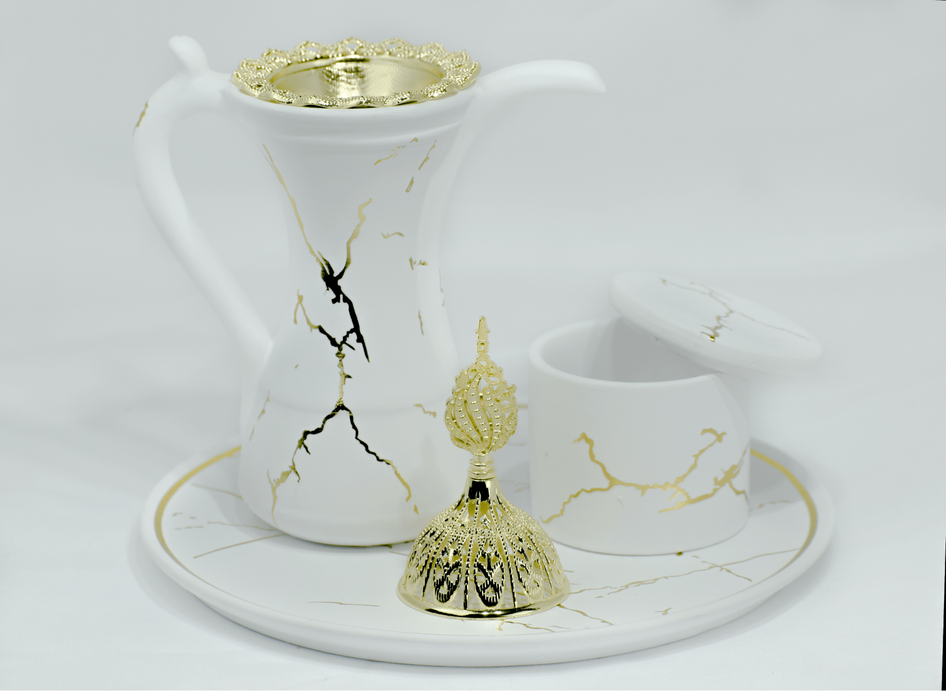 Marble Design Royal Bakhoor Tea Set w/ Circular Tray - White by Intense Oud - Intense oud