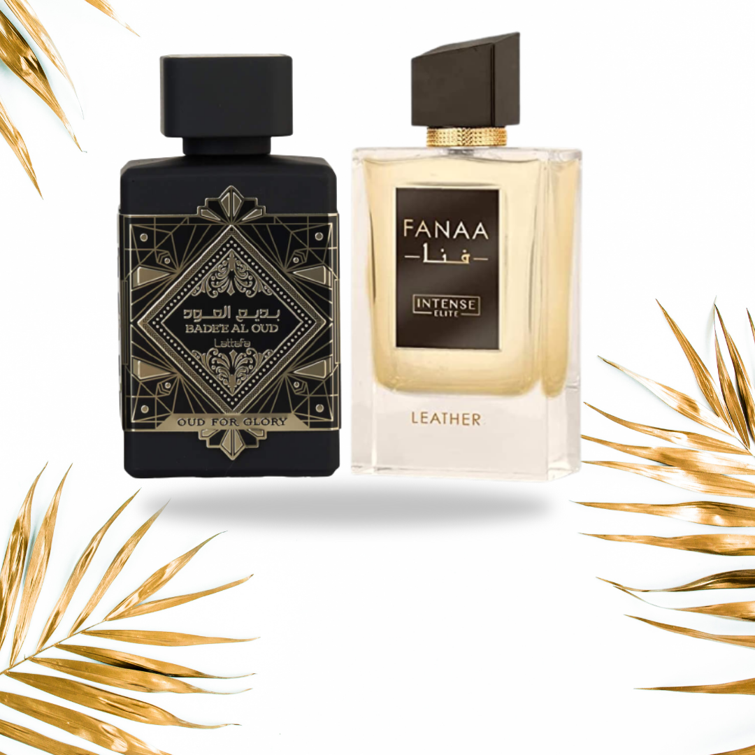 Collection For Men (2 Piece) | FANAA Leather for Men EDP - Eau De Parfum 100 ML (3.4 Oz) I By Intense Elite AND Bade'e Al Oud for Glory EDP - 100ML (3.4 oz) by Lattafa - Intense Oud