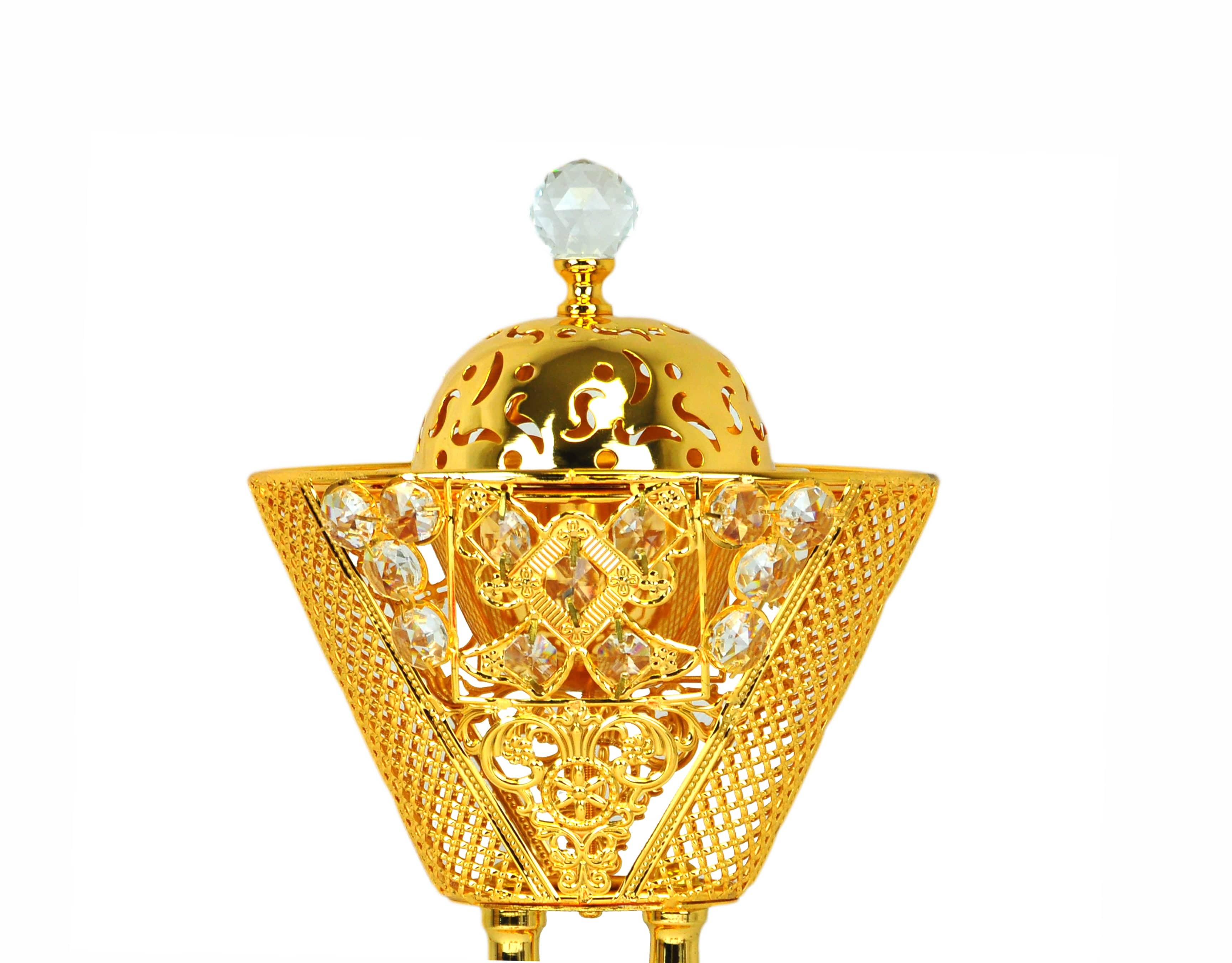 Arabia Incense/Bakhoor Burner (Mabkhara) -Oud Burner, Metal,Tray Inside 9 inch Tall (Golden) - Intense oud