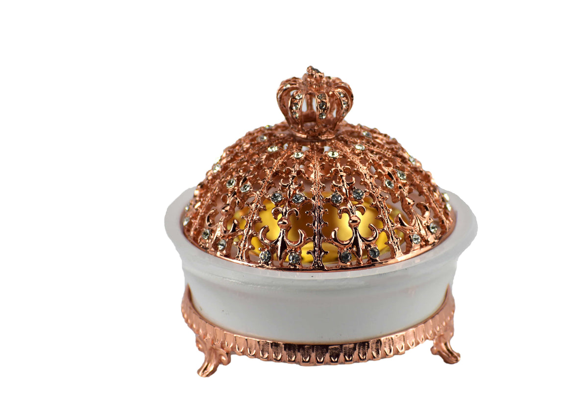 Jeweled Regal Crown Style Closed Incense Bakhoor Burner - Rose Gold - Intense oud