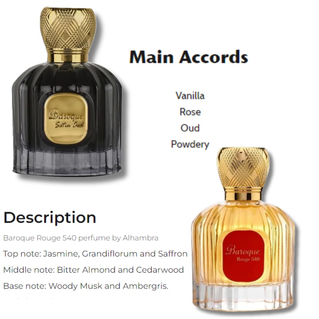 2-Piece Set Baroque Rouge 540 & Baroque Oud Satin EDP - 100 ml (3.4Oz) by Maison Alhambra - Intense oud