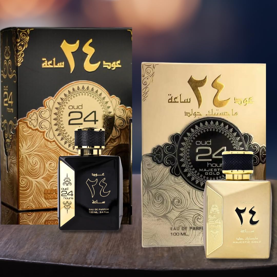 2-Piece Set Oud 24 Hours & Oud 24 Hours Majestic Gold Luxury EDP - 100Ml (3.4Oz) by Ard Al Zaafaran - Intense oud