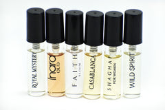 6 Swiss Arabian Sample Packet - Royal Mystery, Inara Oud, Faith Bloom, Casablanca, Shaghaf for Women, Wild Spirit - Intense oud