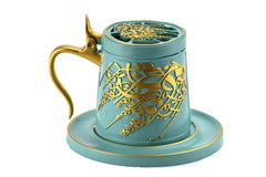 Tea Cup Style Closed Incense Bakhoor Burner - Teal - Intense oud