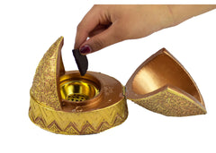 Calligraphy Arched Beehive Dome Style Closed Incense Bakhoor Burner - Gold - Intense oud