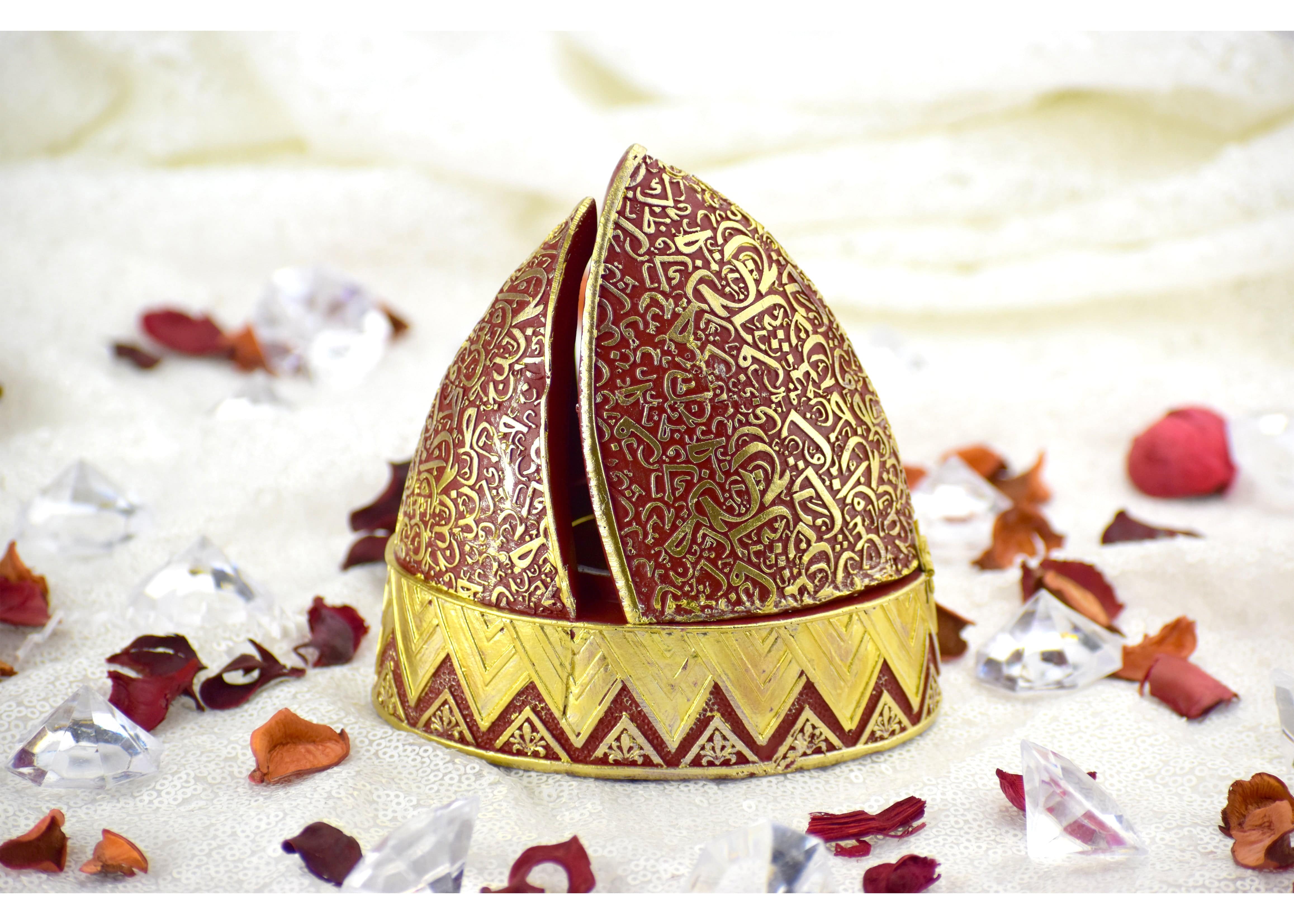 Calligraphy Arched Beehive Dome Style Closed Incense Bakhoor Burner - Red - Intense oud