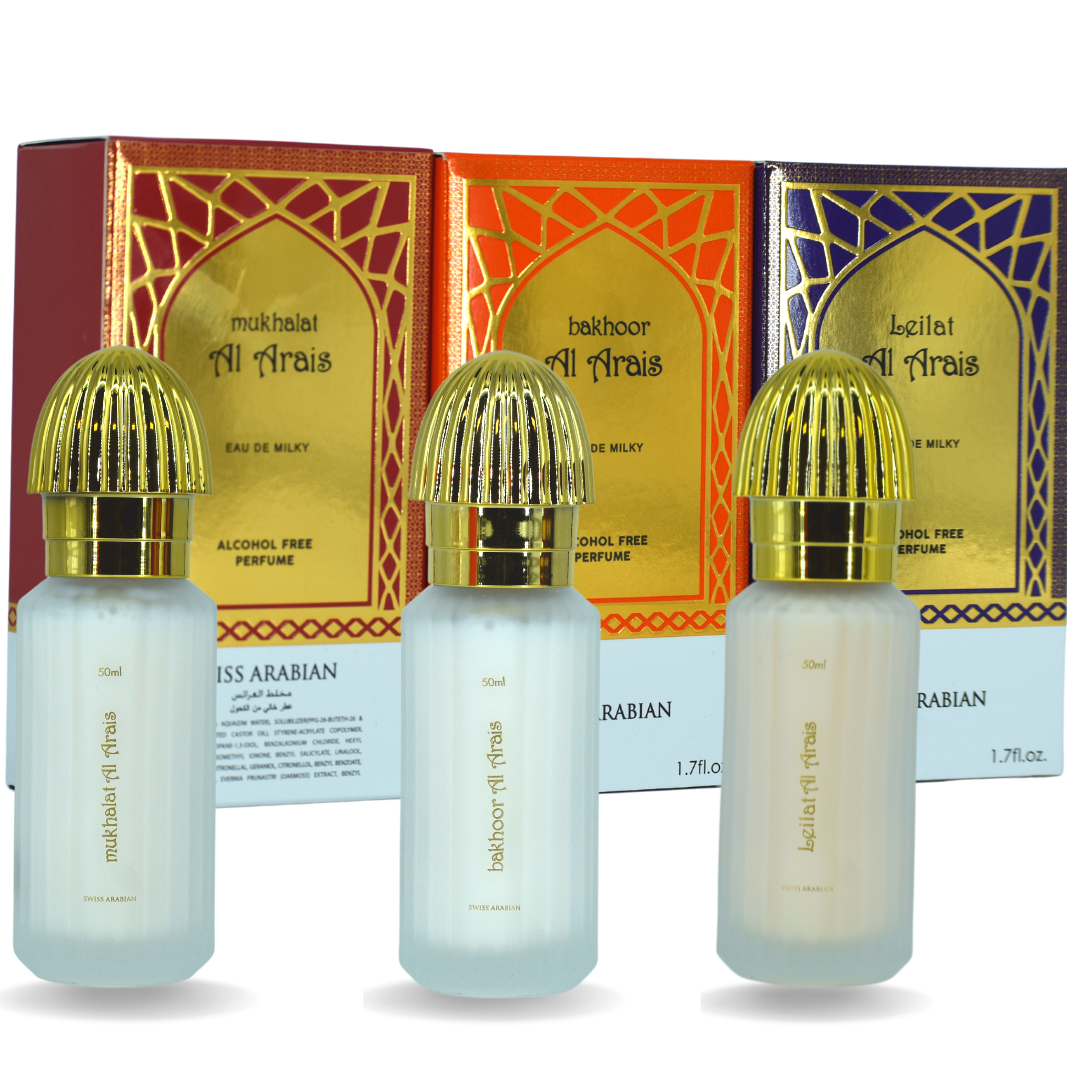 Al Arais Alcohol Free Collection Bakhoor,Mukhalat  & Leilat Eau De Milky - 50ML (1.7Oz) By Swiss Arabian. - Intense Oud