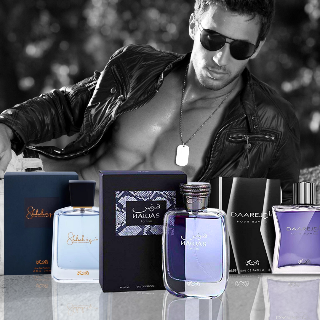 Men Collection-Hawas 100ml, Dareej 100ml, Shuhrah 90ml With Magnetic Box By Rasasi - Intense Oud