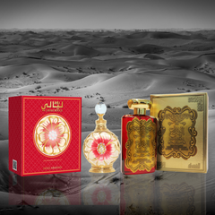 Al Ibdaa Gold EDP-100ML & Layali Rouge Perfume Oil - 15 ML With Magnetic Box - Intense Oud