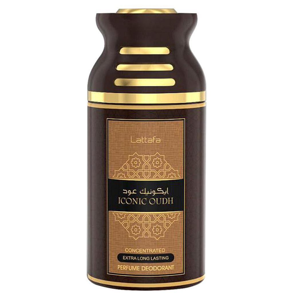 Iconic Oudh Unisex DEO -  250ML (8.5 oz) by Lattafa - Intense oud