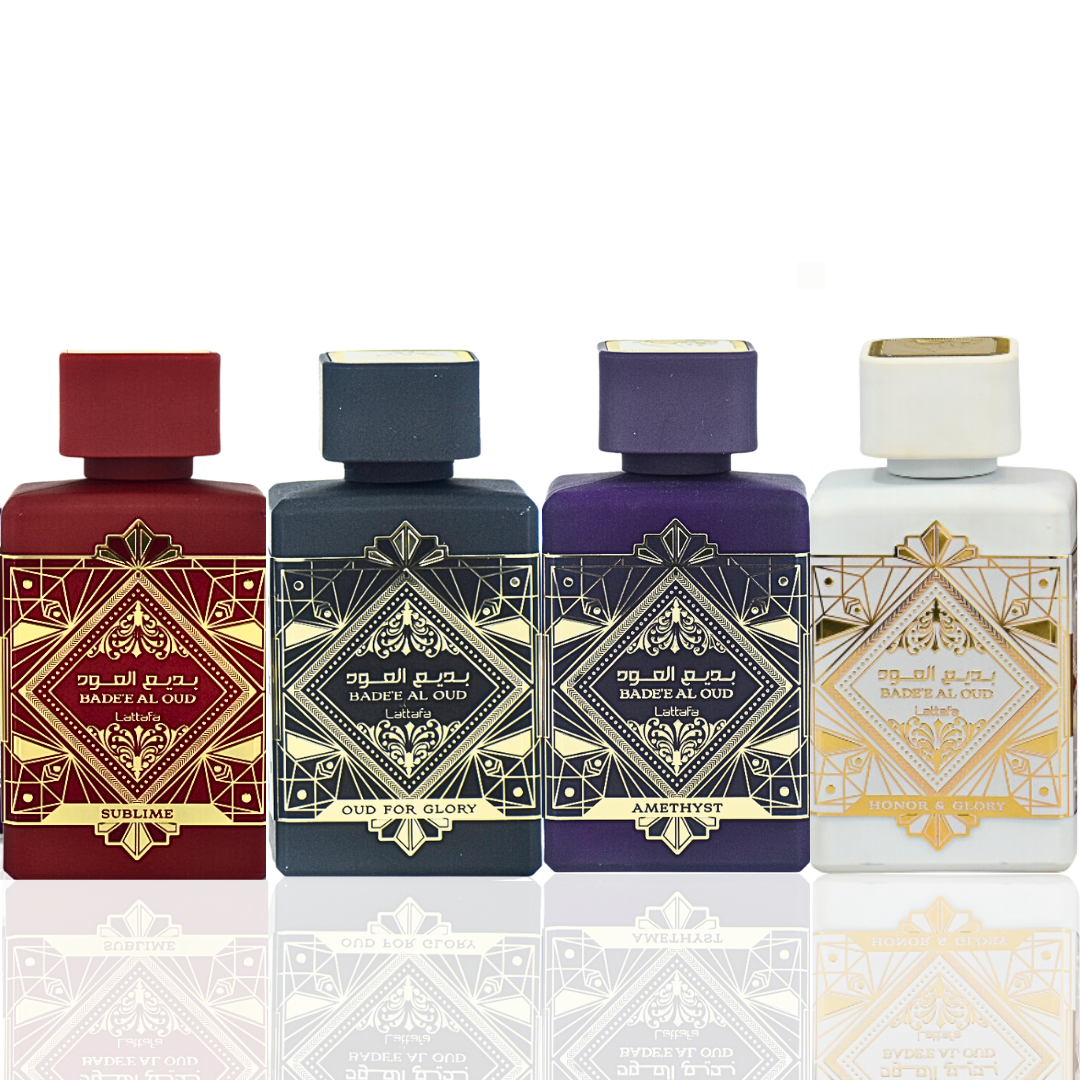 Bade'e Al Oud for Glory,Badee Al Oud Amethyst,Bade'e Al Oud Sublime & Bade’e Al Oud Honor & Glory EDP - 100ml (3.4 oz) By Lattafa Perfumes - Intense Oud