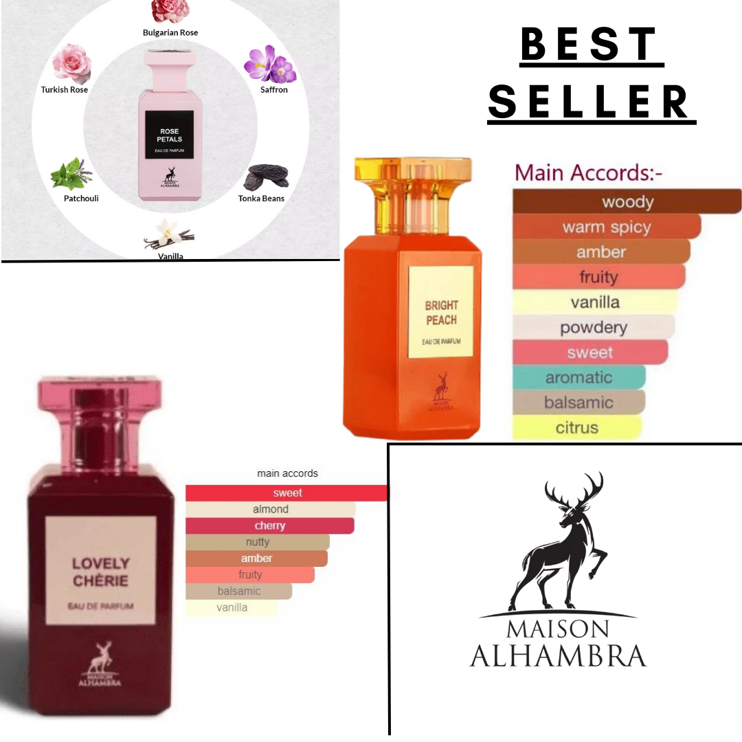 Amazing 3 Collection Rose Petals,Bright Peach & Lovely Cherie EDP - 80Ml (2.7 Oz) By Maison Alhambra - Intense oud