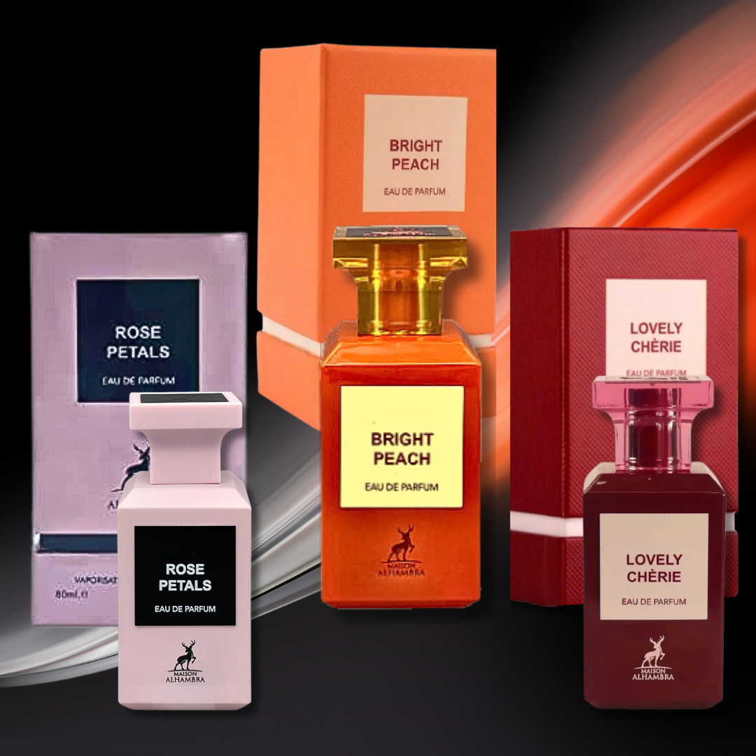 Amazing 3 Collection Rose Petals,Bright Peach & Lovely Cherie EDP - 80Ml (2.7 Oz) By Maison Alhambra