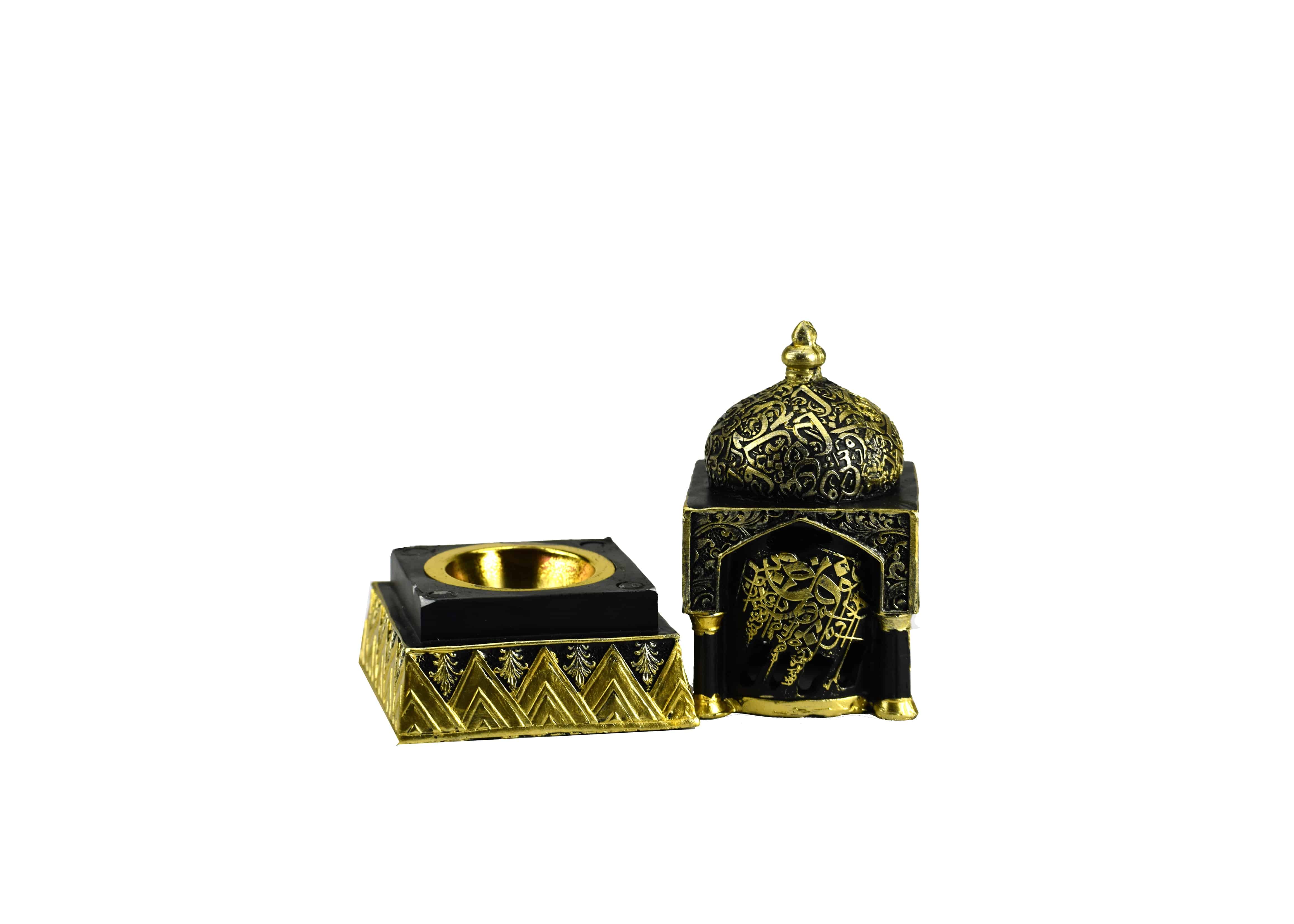 Engraved Caligraphy Minaret Style Incense Bakhoor Burner - 6 in. Black - Intense oud