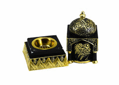 Engraved Caligraphy Minaret Style Incense Bakhoor Burner - 6 in. Black - Intense oud