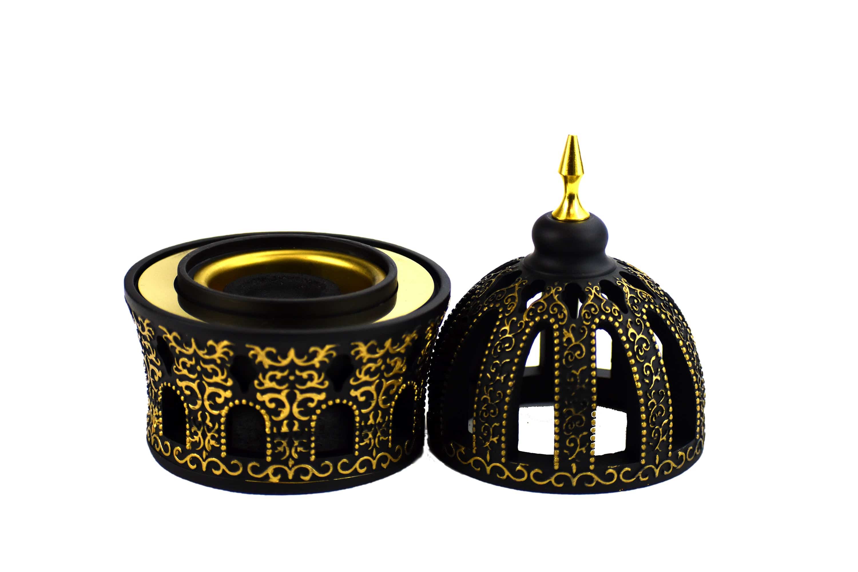 Calligraphy Style Closed Incense Bakhoor Burner - Black and Gold - Intense oud