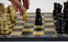 Handmade Classic Onyx Marble Chess Board Game Set- 12in with Blue Box - Coral Black - Intense oud