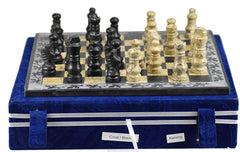 Handmade Classic Onyx Marble Chess Board Game Set- 12in with Blue Box - Coral Black - Intense oud