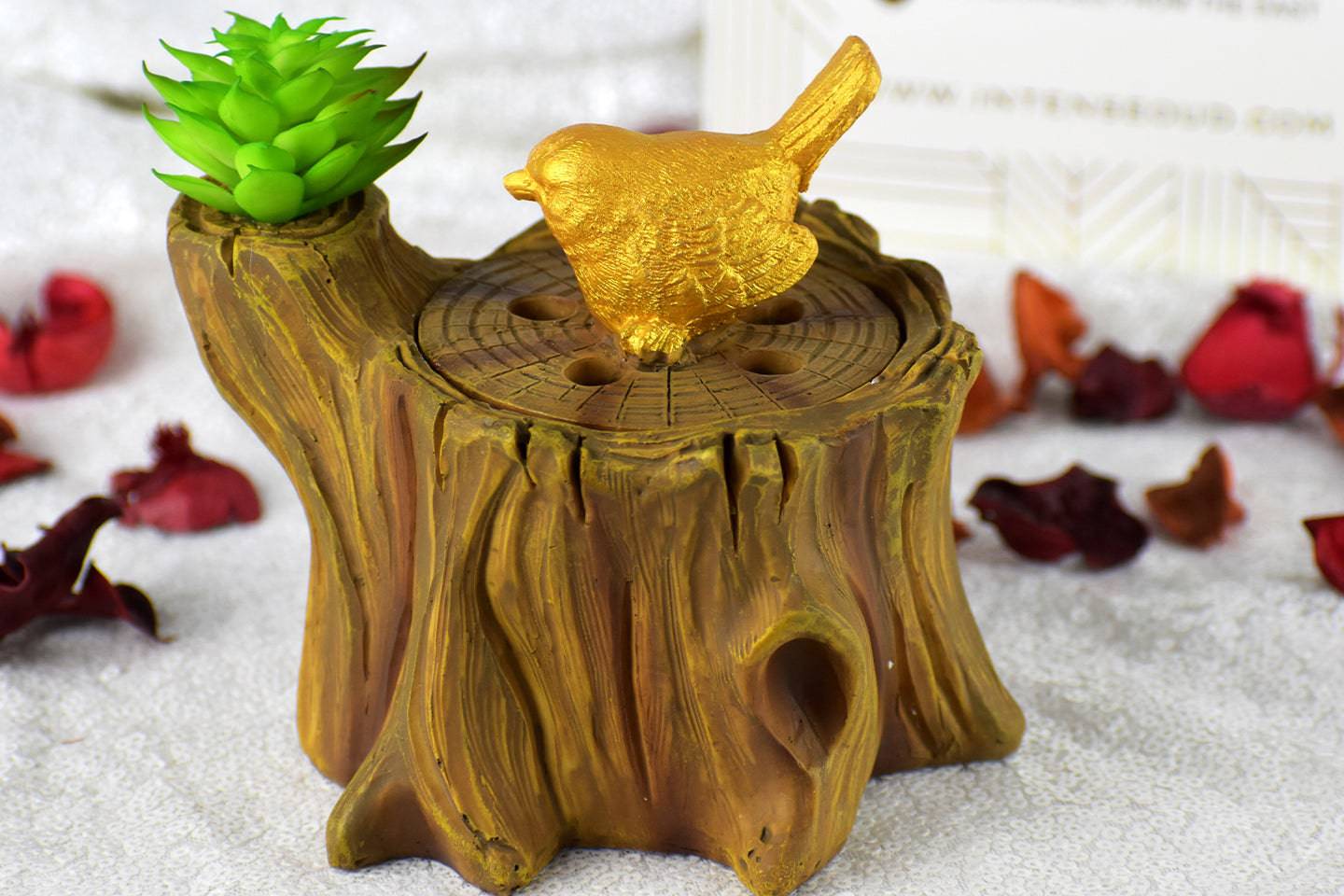 Wooden Tree Bird Incense Bakhoor Burner - 5 in. - Butternut - Intense oud