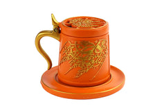 Tea Cup Style Closed Incense Bakhoor Burner - Orange - Intense oud