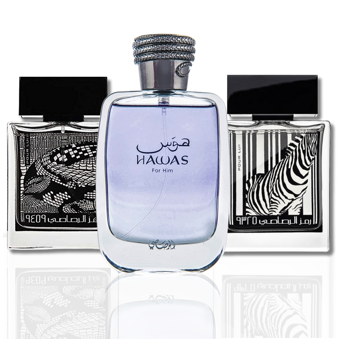 Hawas For Him EDP 100ML, Rumz Zebra & Rumz Alligator EDP - 50 ML By Rasasi - Intense Oud