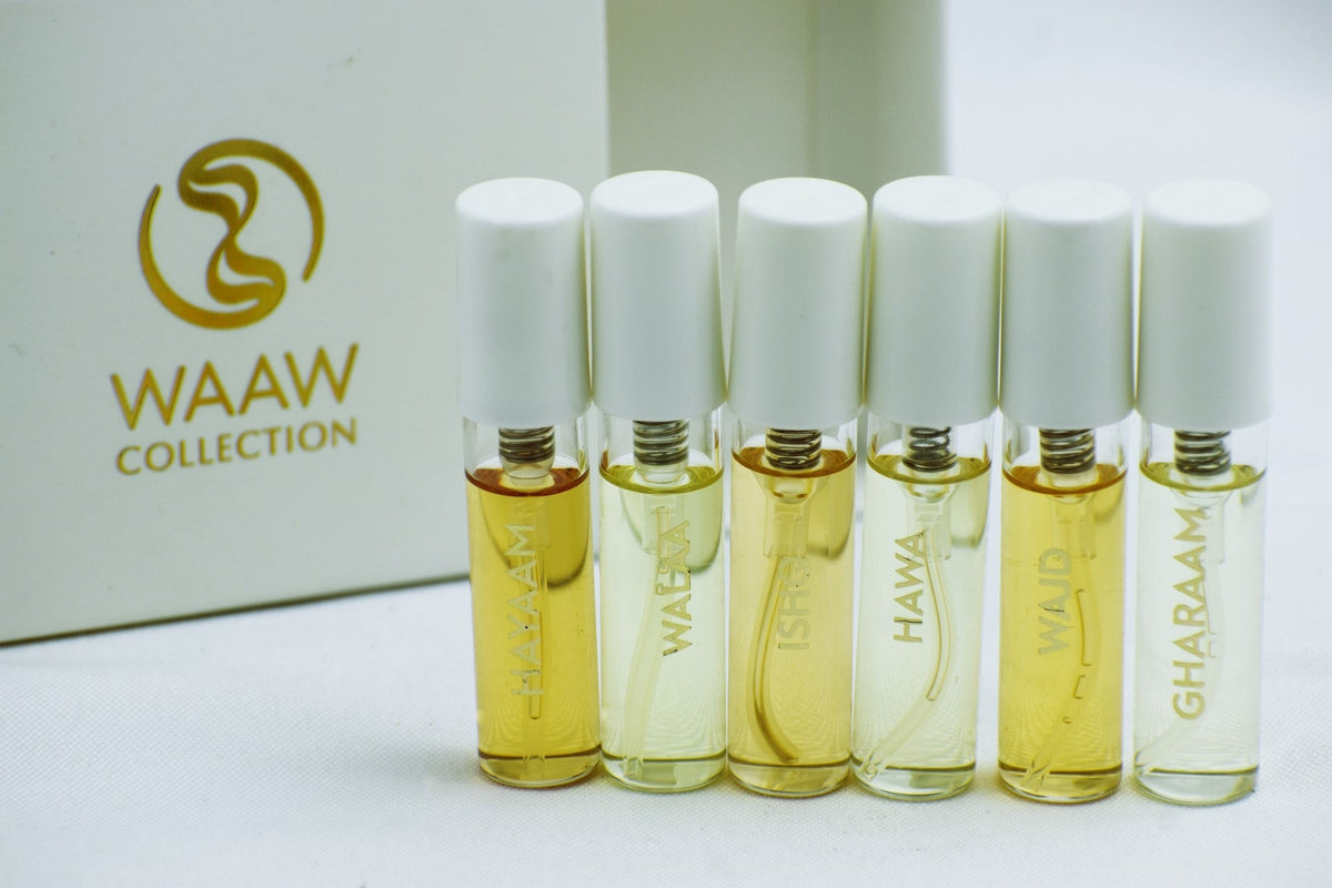 Waaw Series 6 Pack Swiss Arabian Sample Packet - Hayaam, Walaa, Ishq, Hawa, Wajd, Gharaam - Intense oud