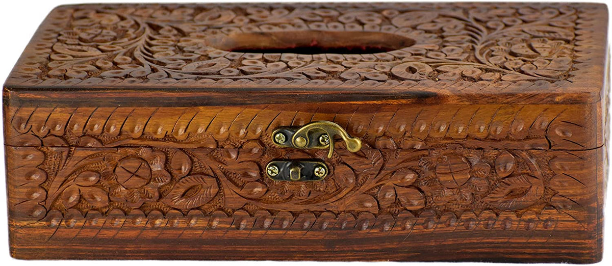 Wooden Handmade Rectangular Wooden Tissue Box Cover Dispenser with Velvet Finished Inside The Box- Crafted Elegant Wooden Tissue Holder, Tissue Organizer, Tissue Dispenser - Intense oud