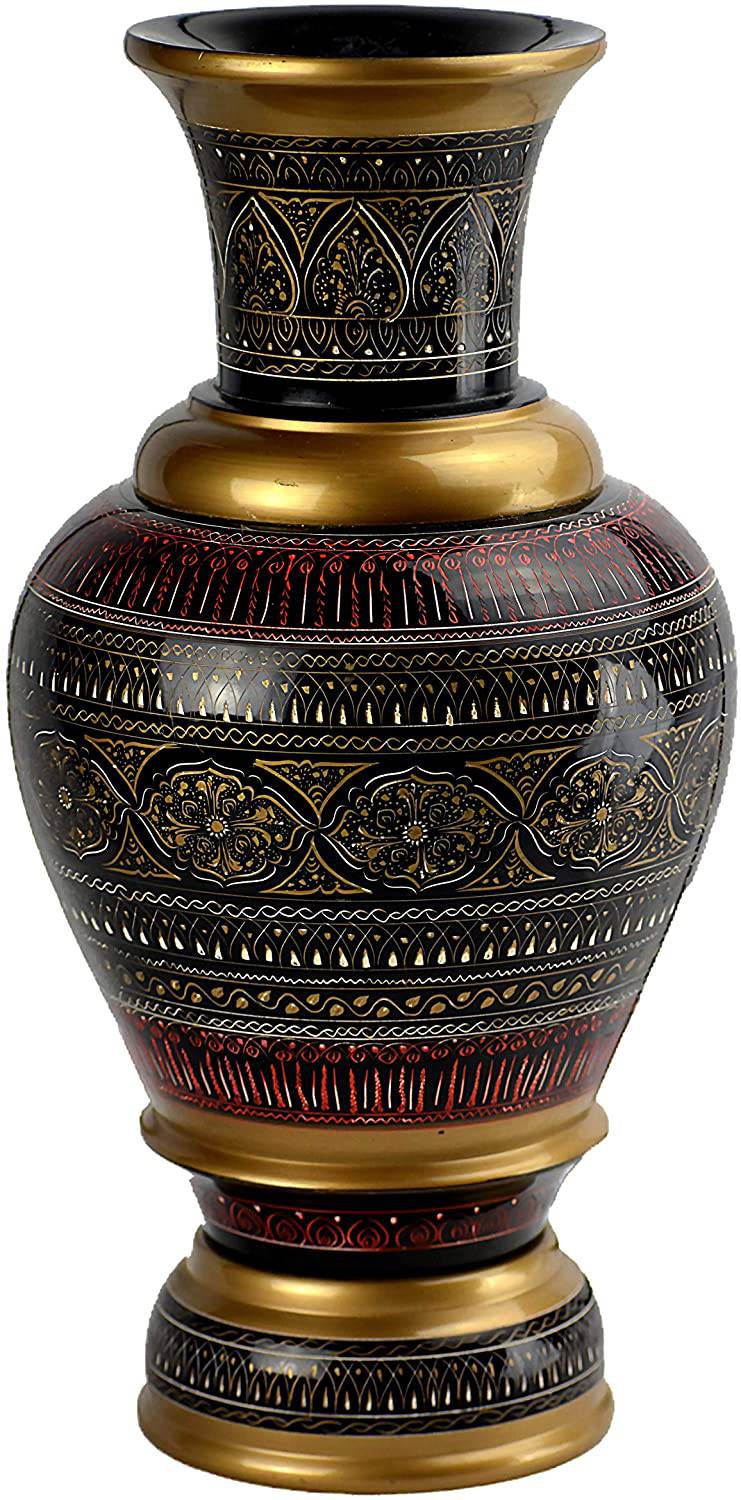 Handmade Modern Colorful Engraved Lacquer Art Decorative Vase,  14' Golden - Intense oud