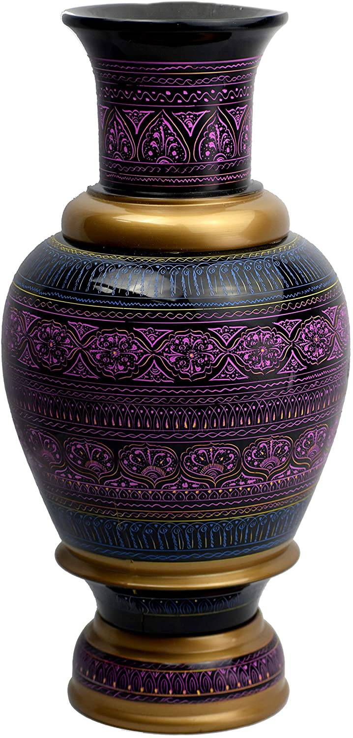 Handmade Modern Colorful Engraved Lacquer Art Decorative Vase,  16' Purple - Intense oud